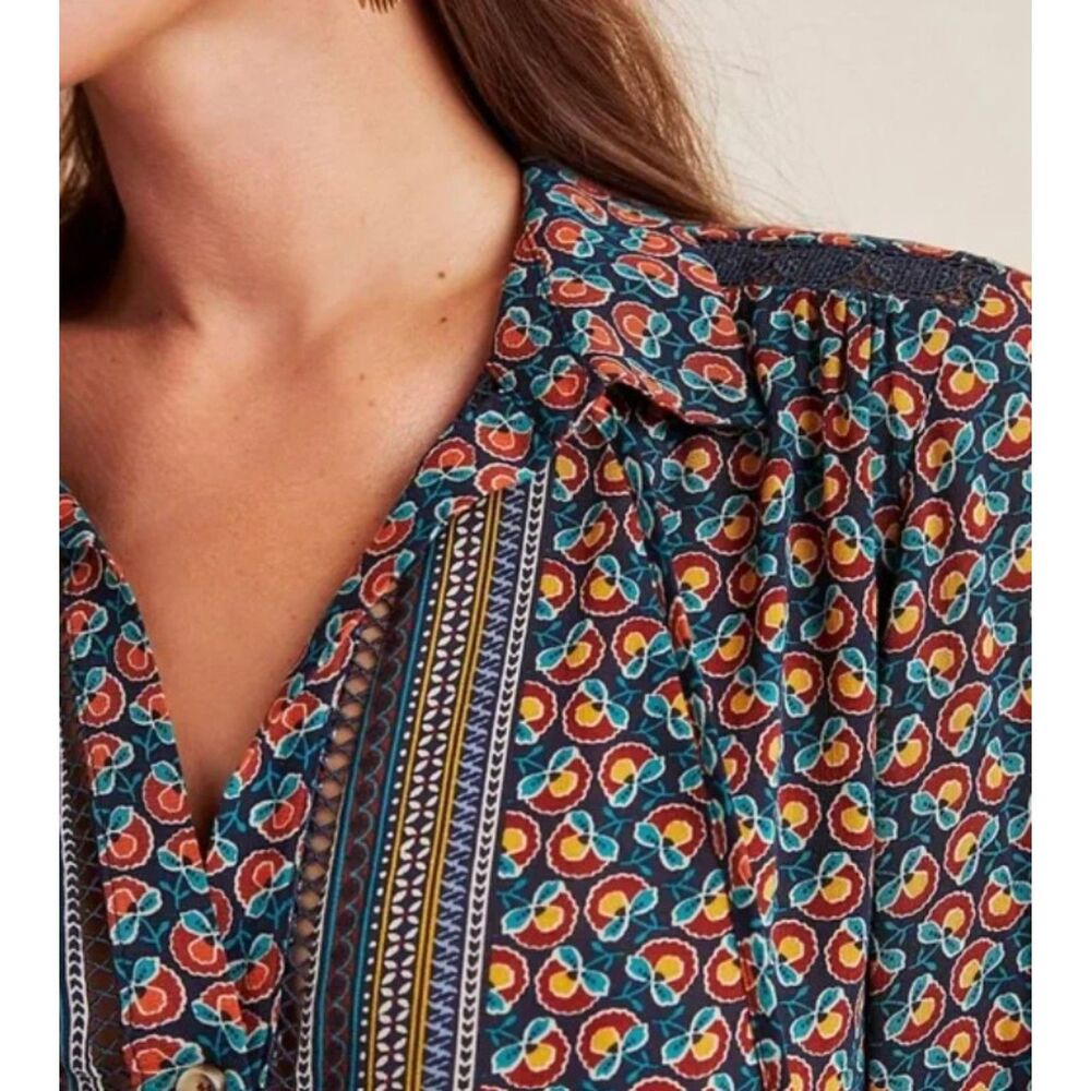 MAEVE by ANTHROPOLOGIE Multicolored Sz 6 Button Up JANIE FLOUNCED PEASANT Blouse - Picture 2 of 8